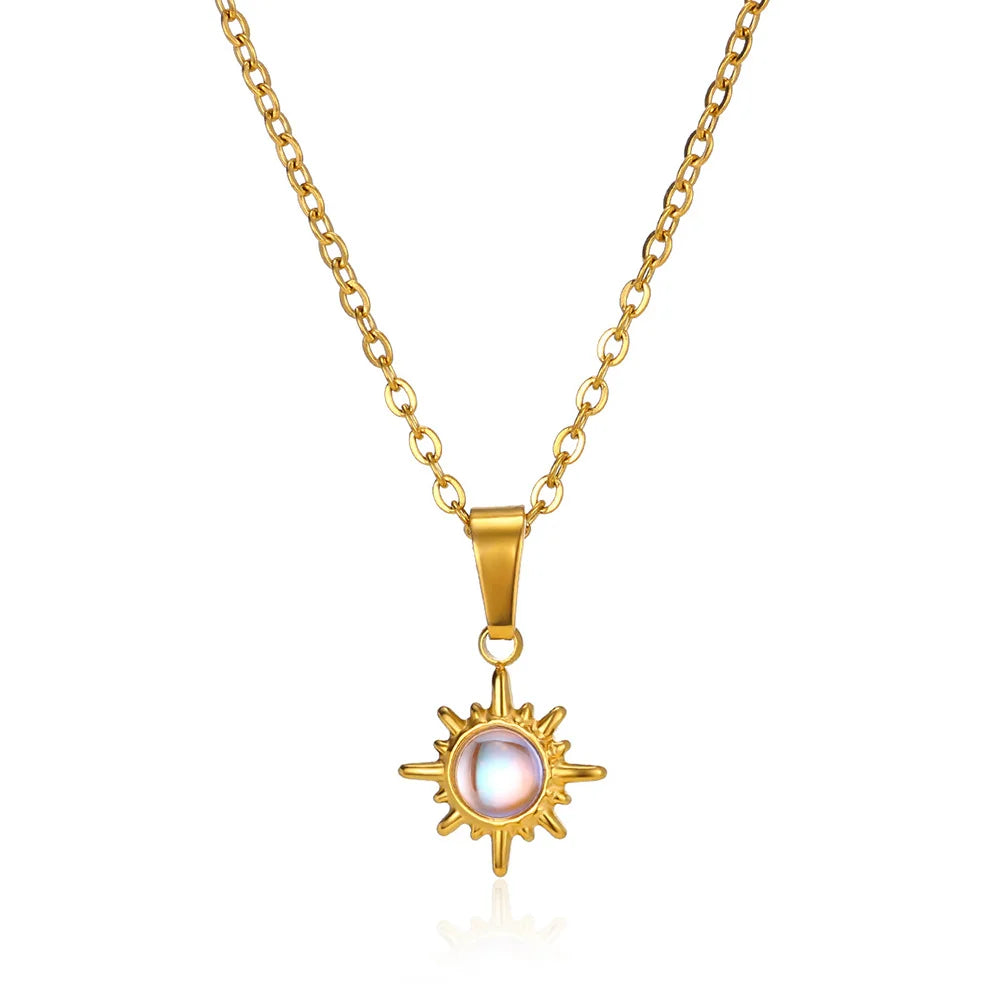 قلادة هندسية من الفولاذ المقاوم للصدأ للنساء، قلادة عباد الشمس العصرية، سلسلة الترقوة، إكسسوارات المجوهرات الجمالية للنساء