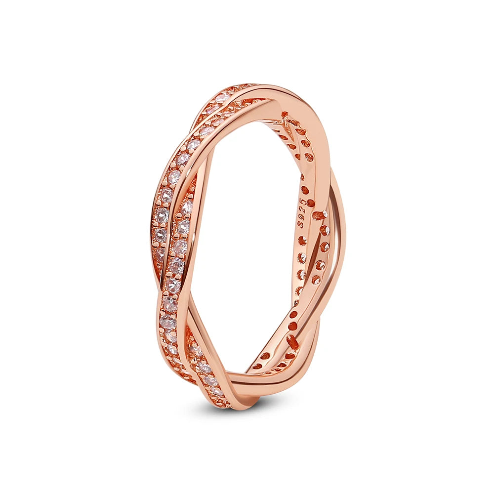 خواتم فضة إسترليني عيار 925 للنساء، بتصميم تاج أصلي، وقلب، وعظمة الترقوة، وخاتم خطوبة وزفاف من الذهب الوردي مرصع بالكريستال، مجوهرات فاخرة