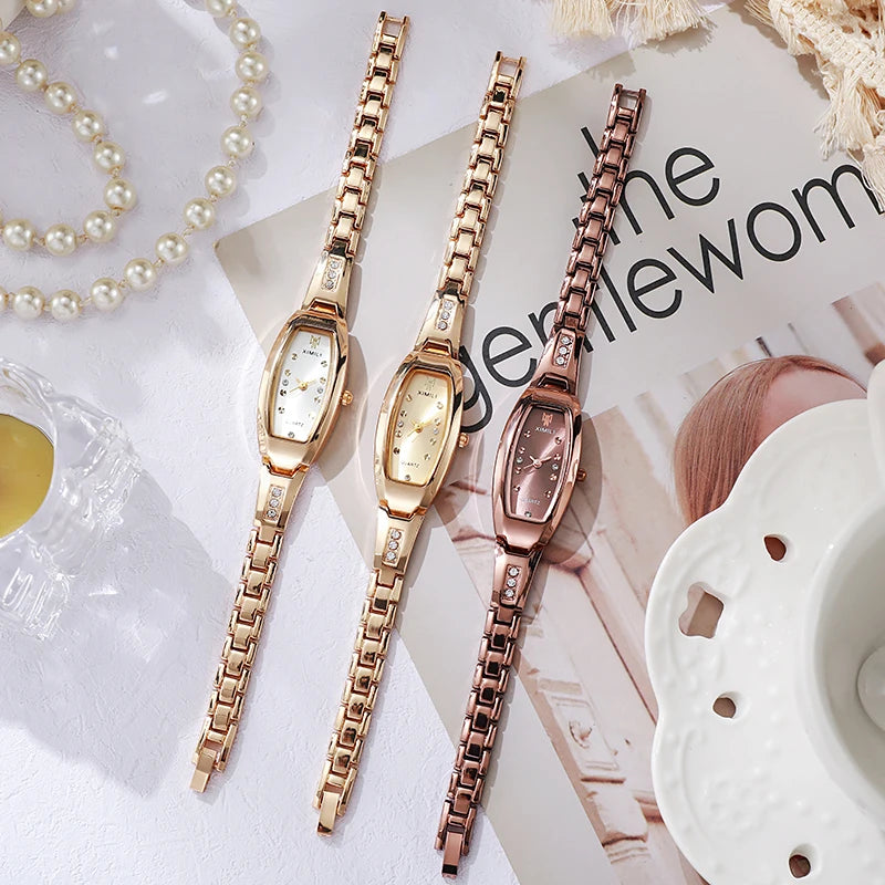 ساعات نسائية فاخرة، سوار ساعة من الفولاذ المقاوم للصدأ، ساعة كوارتز أصلية مرصعة بالألماس (بدون علبة)