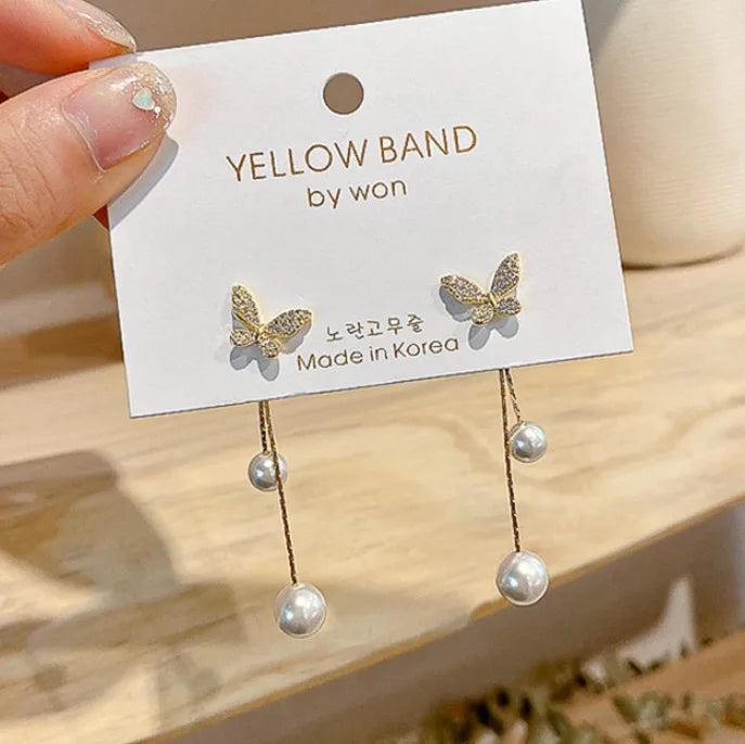 أقراط متدلية أنيقة وكلاسيكية جديدة لعام 2023، مصنوعة من اللؤلؤ المزدوج المقلد، للنساء، مع شرابة طويلة من الكريستال، هدية مثالية لحفلات الزفاف