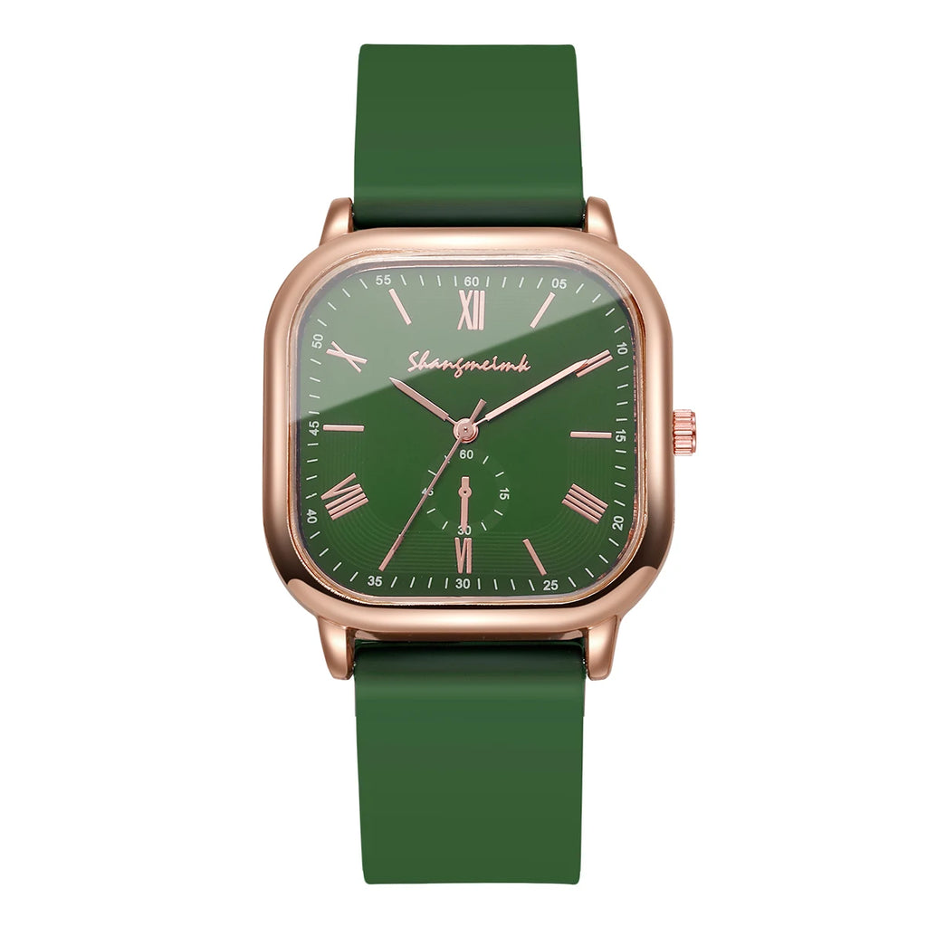 ساعة يد نسائية مربعة الشكل تعمل بالكوارتز، بحزام سيليكون، مناسبة للإطلالات الكاجوال (بدون علبة)