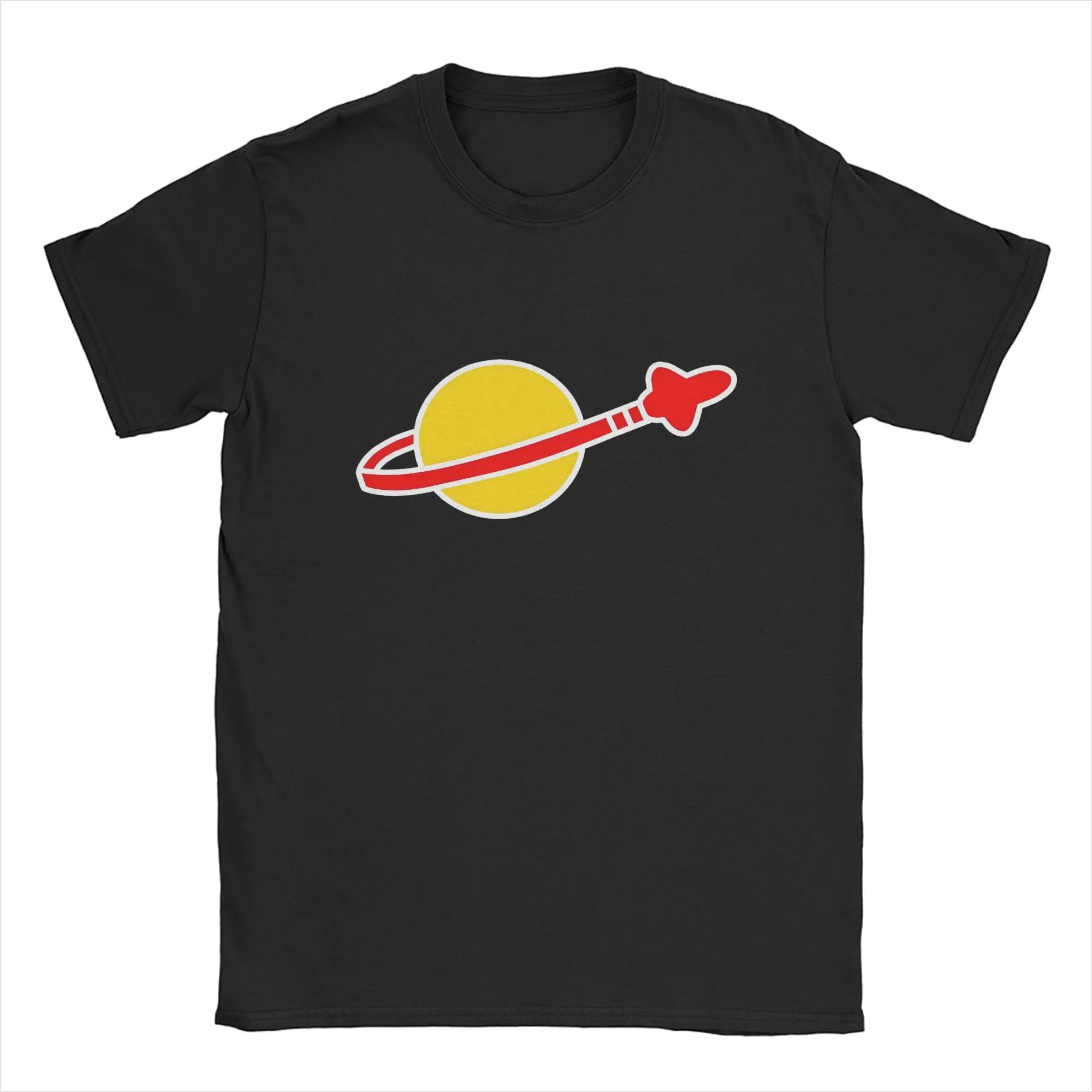 تي شيرت رجالي من القطن الخالص برقبة دائرية وأكمام قصيرة وملابس بمقاسات كبيرة بشعار رجل الفضاء الهيبستر بيني ليغو القديم