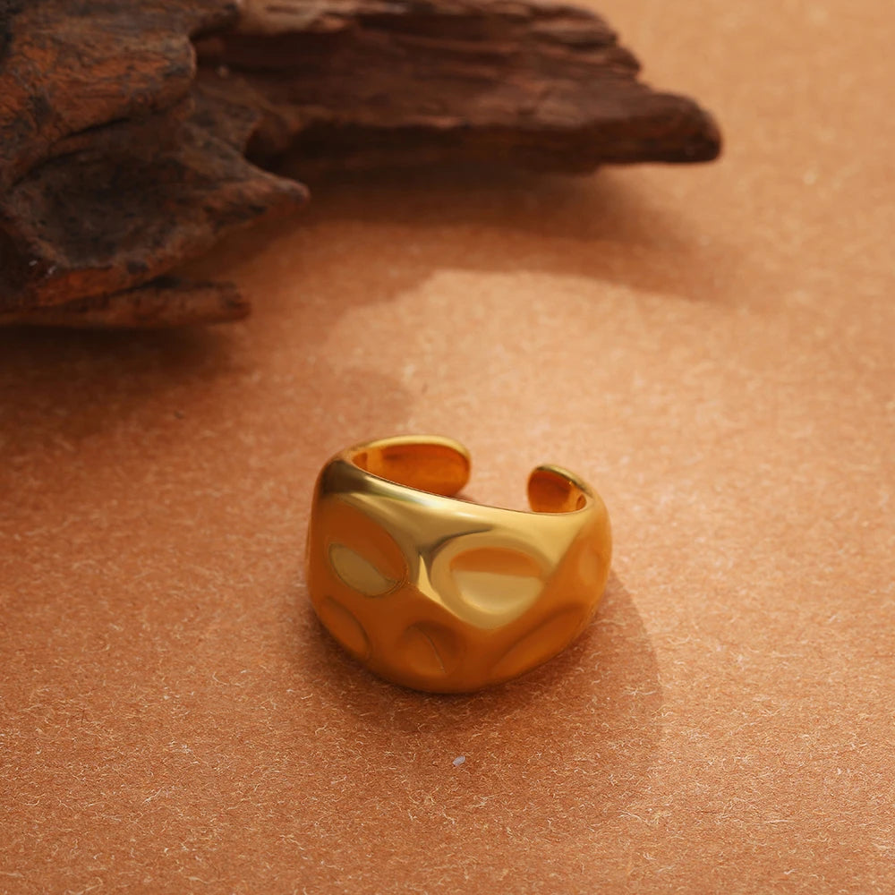 خواتم مفتوحة غير منتظمة الشكل ذات تصميم هندسي ناعم من المعدن للنساء والرجال، خاتم إصبع سميك بتصميم قبة قابل للتعديل مصنوع من الفولاذ المقاوم للصدأ