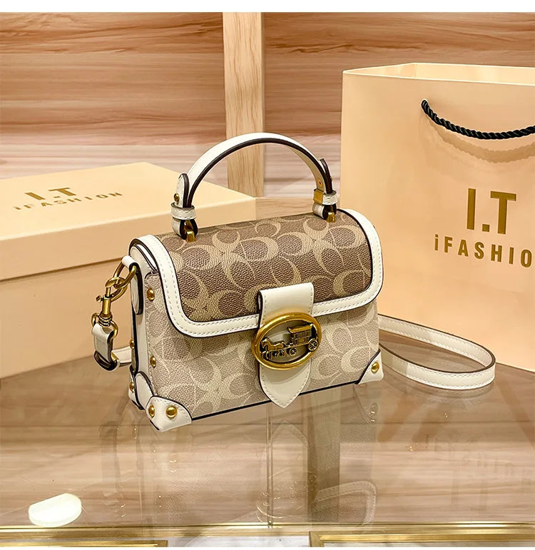 حقيبة يد صغيرة جديدة بتصميم بسيط وعصري، حقيبة نسائية بلون متناقض، حقيبة كروس بودي فاخرة، حقيبة صندوقية محمولة