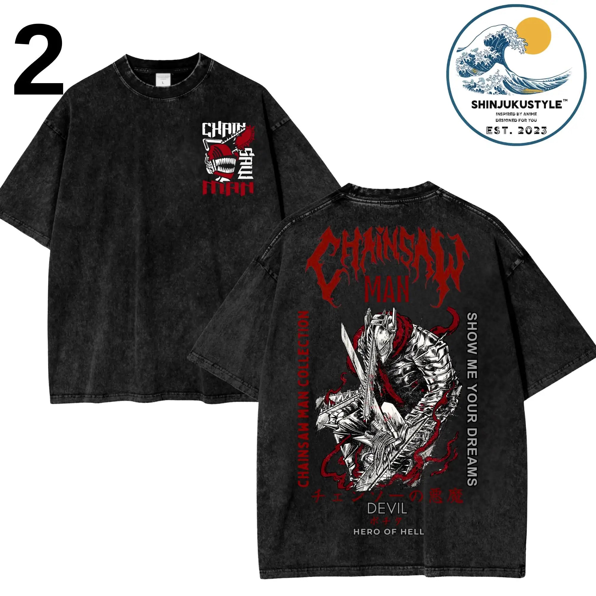 تي شيرت Chainsaw Man X Reze Devil T-Shirt بغسيل حمضي كبير الحجم من الرسوم المتحركة Mange للرجال والنساء ملابس الشارع الكلاسيكية بأكمام قصيرة للرجال والنساء