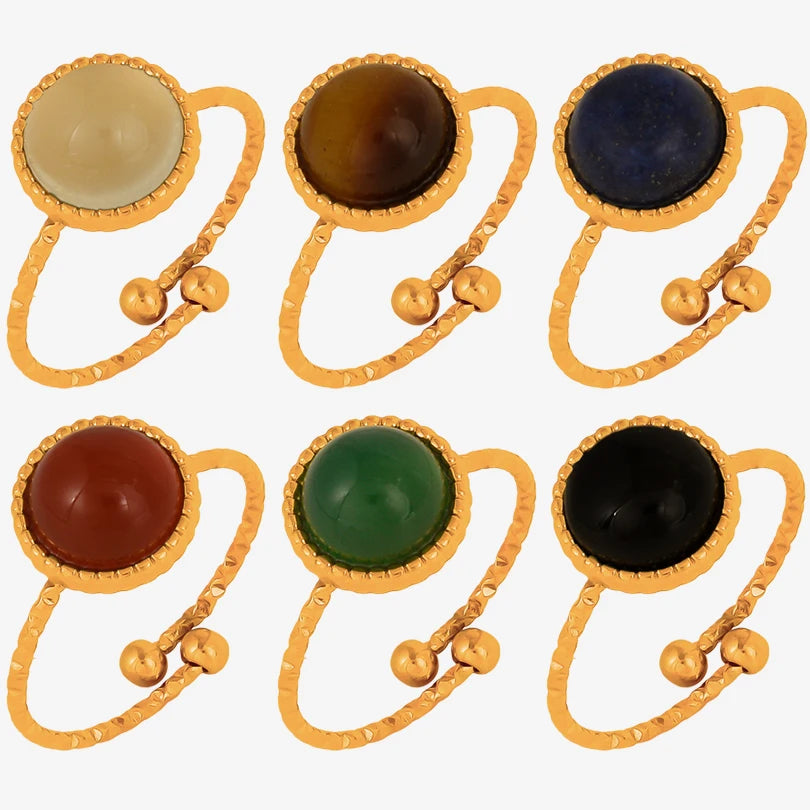 3/6 قطع خاتم دائري إبداعي من حجر عين النمر الحقيقي قابل للتعديل من الفولاذ المقاوم للصدأ خاتم مجوهرات للرجال والنساء هدية الذكرى السنوية إكسسوارات