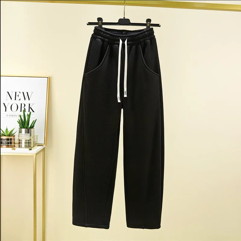 Autumn Winter New Fashion Elastic Waist Drawstring Solid Corduroy Women's Clothing Pockets Loose Casual Trend Y2K Straight Pants