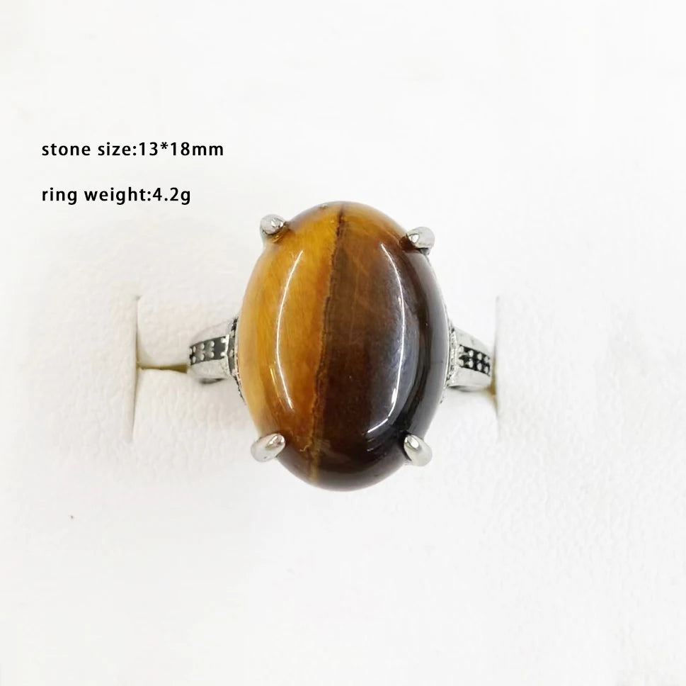 100% natural gemstone tiger-eye Retro style adjustable ring copper-plated silver ring for women men jewelry gift