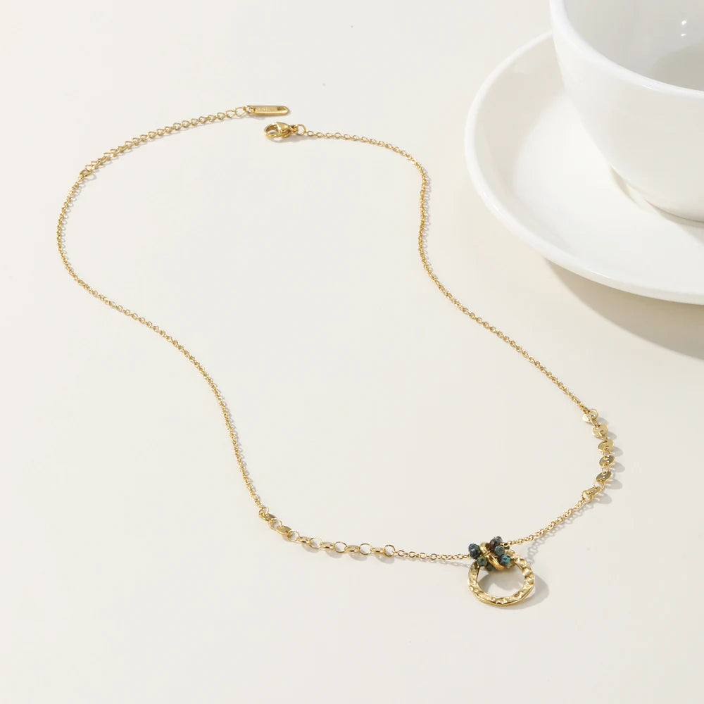 قلادات YA-CHAN المصنوعة من الفولاذ المقاوم للصدأ للنساء، قلادة من حجر الفيروز الأفريقي الطبيعي، مطلية بالذهب عيار 18 قيراطًا بتقنية PVD، هدية مجوهرات