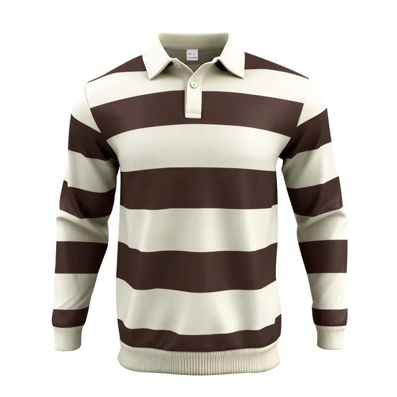 قميص بولو رجالي مخطط بتصميم هونغ كونغ، ربيع وخريف 2025، فضفاض وعصري، مناسب للرجال والنساء