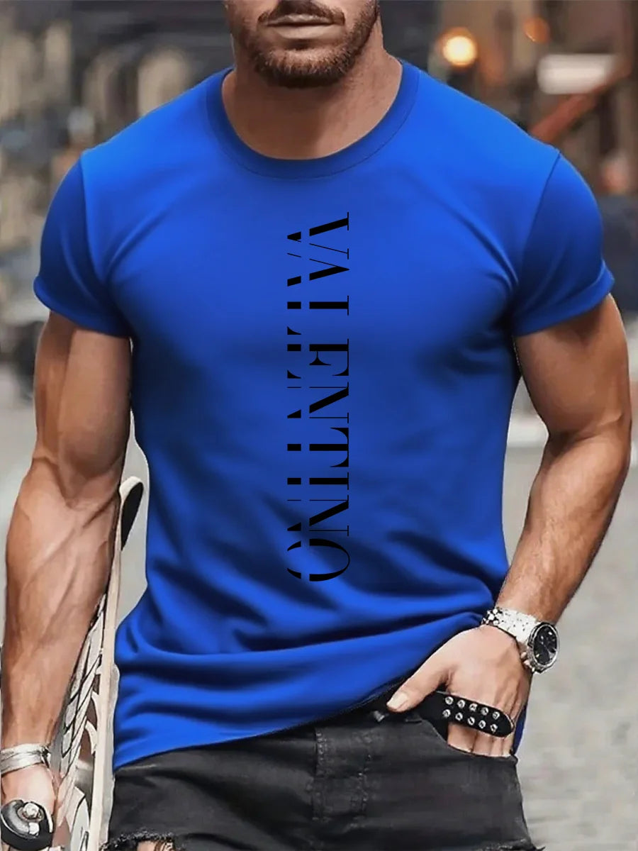 تي شيرت رجالي صيفي مطبوع بأكمام قصيرة ورقبة دائرية من ماركة فاخرة - ملابس الشارع الصيفية، توب رجالي أصلي