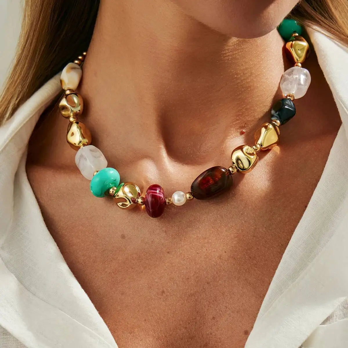 قلادة ساليركون بوهو مزينة بخرز من الراتنج الأكريليك الملون، قلادة نسائية عتيقة قابلة للتعديل، سلسلة مميزة للارتداء حول الرقبة، مجوهرات للحفلات