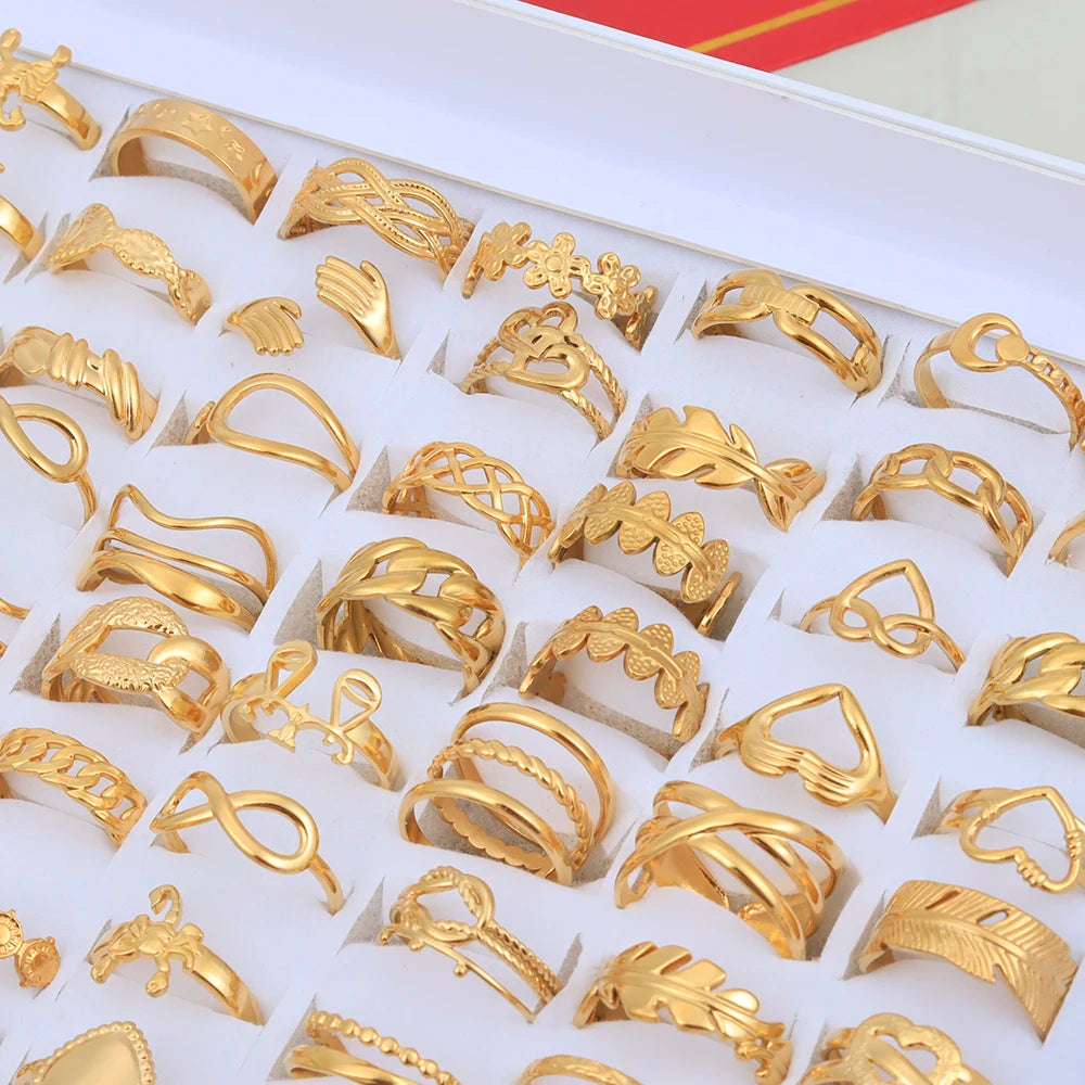 20 Pieces/Lot Vintage Adjustable Stainless Steel Rings Mixed Oil Pressure Titanium Steel Men and Women Couple Finger Ring