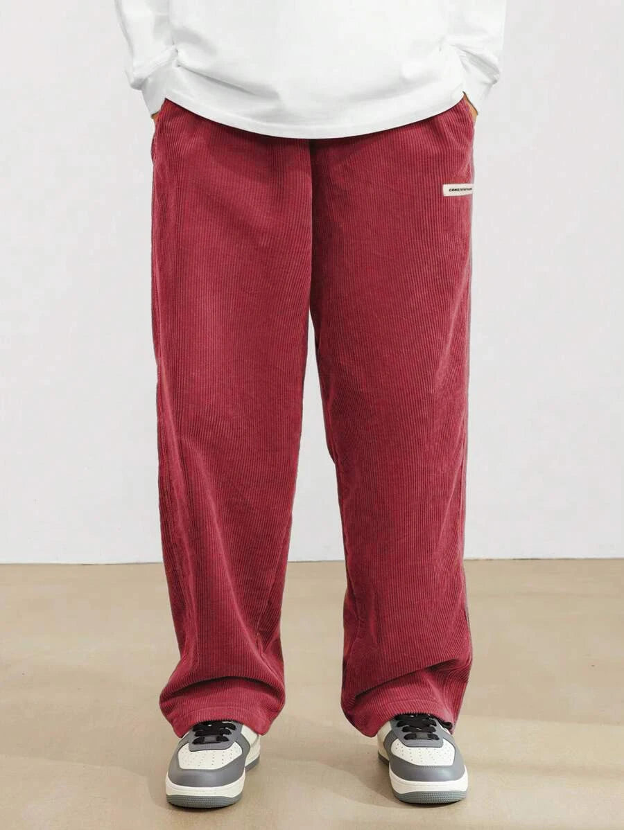 Men's Corduroy Straight Leg Casual Pants Drawstring Elastic Waist Outdoor Streetwear Winter Warm Autumn Sport Thermal Trousers