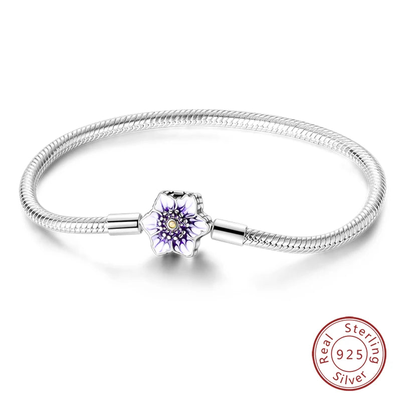 سوار فضة عيار 925 أصلي بطول 17-20 سم على شكل نجمة وقمر وشمس وأوراق برسيم خضراء وأساور من الزركون تناسب صنعها بنفسك وهدايا أعياد الميلاد