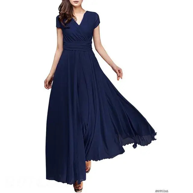 Women Ladies Clothing Short-Sleeve Sexy Club Boho Beach Dress Lady Summer Deep V Neck Party Long Maxi Dress