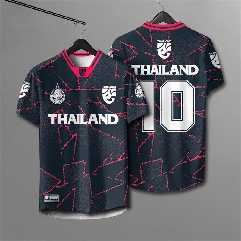 Male and Female Elephants Thailand 3D Printed Rugby Collar Short Sleeve T-shirt Summer Street Large Breathable Sports