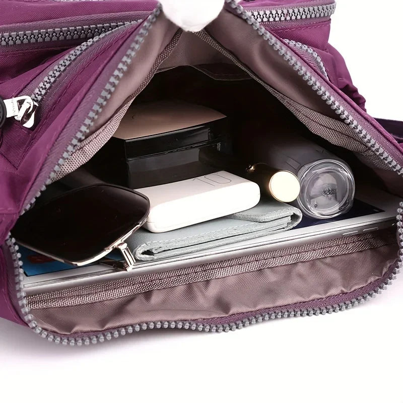 حقيبة كروس بودي من النايلون المقاوم للماء، جيوب متعددة وسحاب للإغلاق، حقيبة كتف أنيقة غير رسمية للسفر والاستخدام اليومي