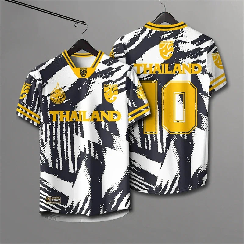 Male and Female Elephants Thailand 3D Printed Rugby Collar Short Sleeve T-shirt Summer Street Large Breathable Sports