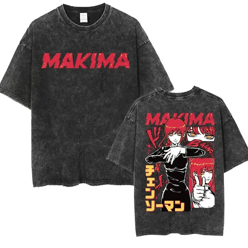 تي شيرت مطبوع عليه Power Print T-shirt Chainsaw Man Reze Arc Anime Men Women بأكمام قصيرة من القطن بتصميم عتيق مغسول ومقاس كبير من Harajuku كاجوال