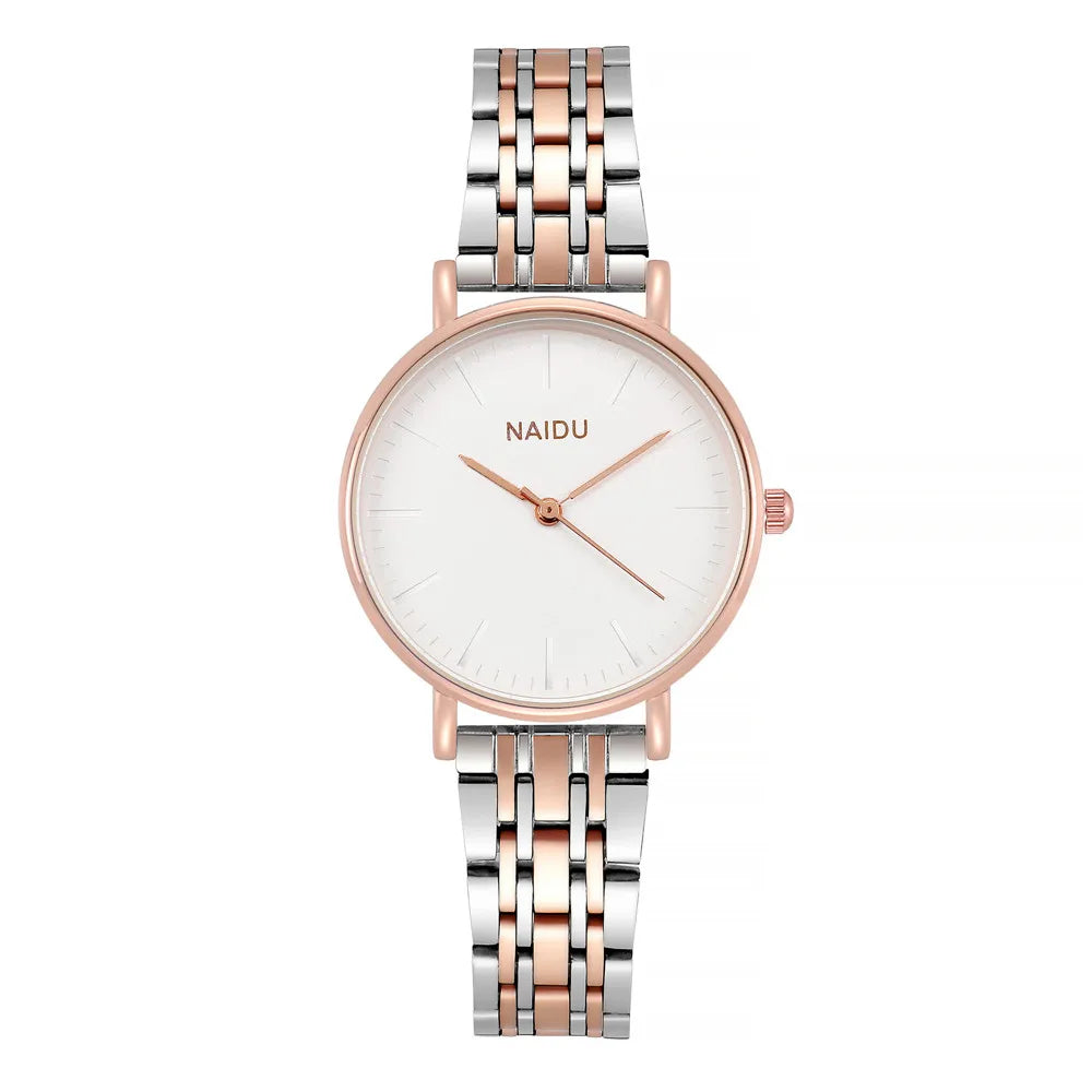 ساعة يد نسائية أنيقة وبسيطة بسوار فولاذي كوارتز