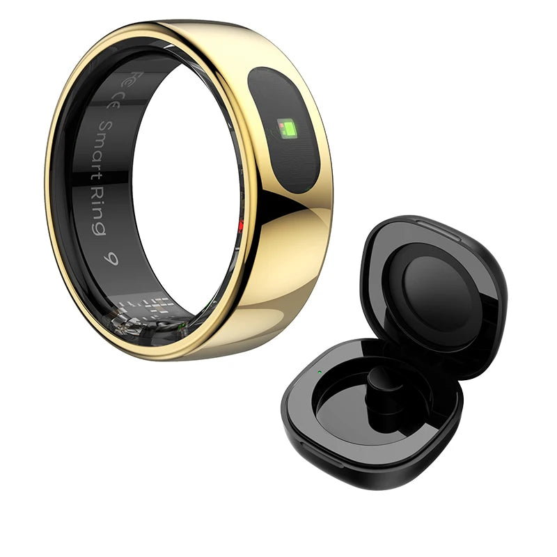 خاتم ذكي R08 للرجال والنساء مع حافظة شحن، معدل ضربات القلب، أكسجين الدم، مراقب درجة حرارة الجلد، مقاوم للماء حتى عمق 5 أمتار لنظامي التشغيل Android وiOS