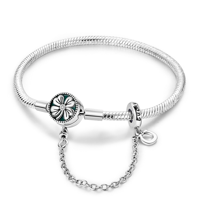 أساور من الفضة الإسترلينية عيار 925 بطول 17-20 سم على شكل فراشة على شكل ورقة البرسيم الأصلية تناسب خرز سحر DIY مجوهرات نسائية أنيقة