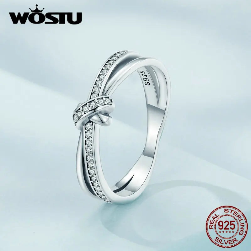 خاتم WOSTU Hot 100% من الفضة الإسترليني عيار 925 بتصميم لامع قابل للتكديس، هدية مجوهرات أصلية أنيقة للنساء XCH7649