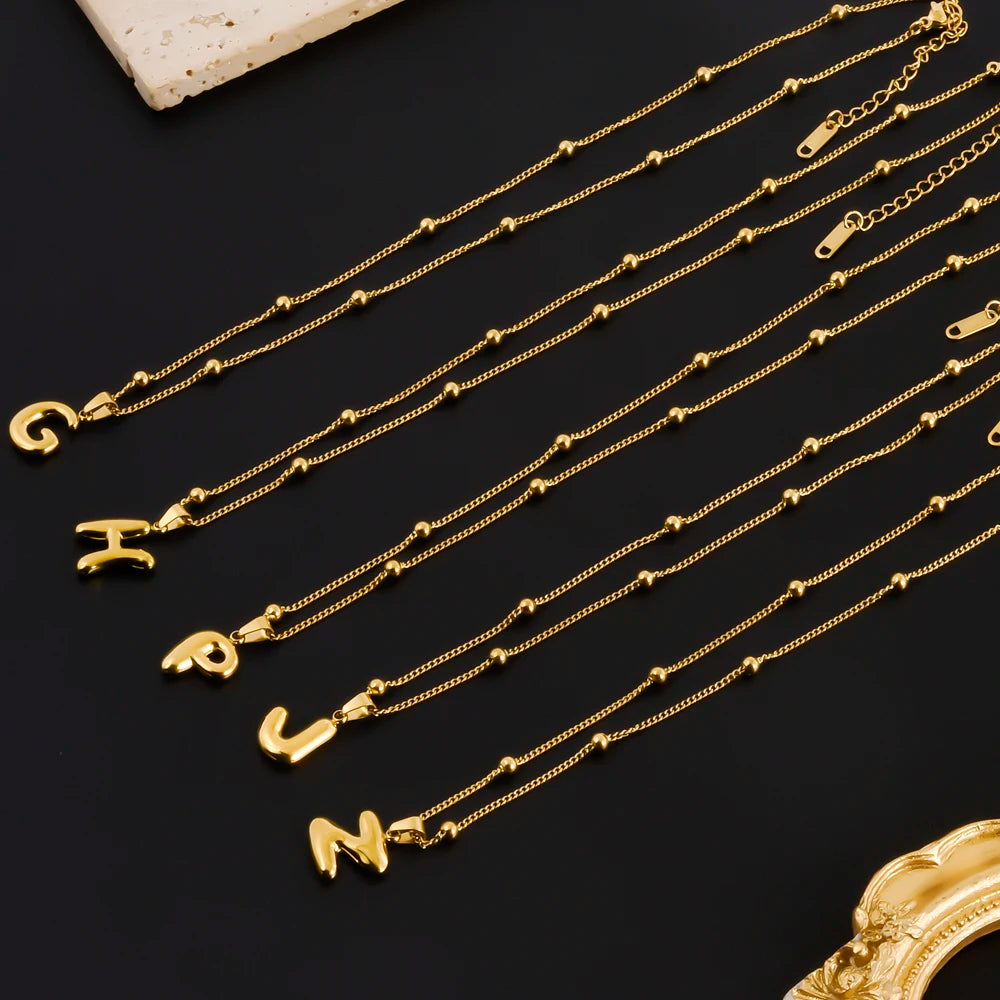 قلادة لطيفة على شكل بالونات من الفولاذ المقاوم للصدأ على شكل حرف AZ الأولي للنساء والرجال، قلادة مجوهرات بسلاسل من الخرز بطول 40+5 سم