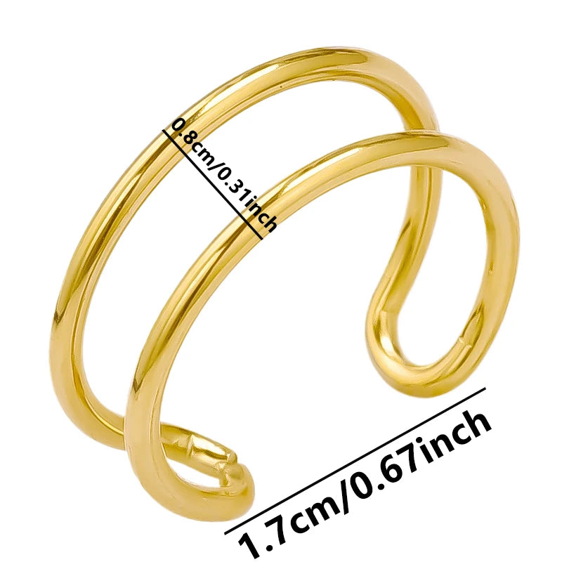 خواتم من الفولاذ المقاوم للصدأ مطلية بالذهب الحقيقي، 1/5 قطع/مجموعة، إكسسوارات للنساء والرجال، خاتم مفتوح قابل للتعديل بتصميم فراشة وقلب سميك