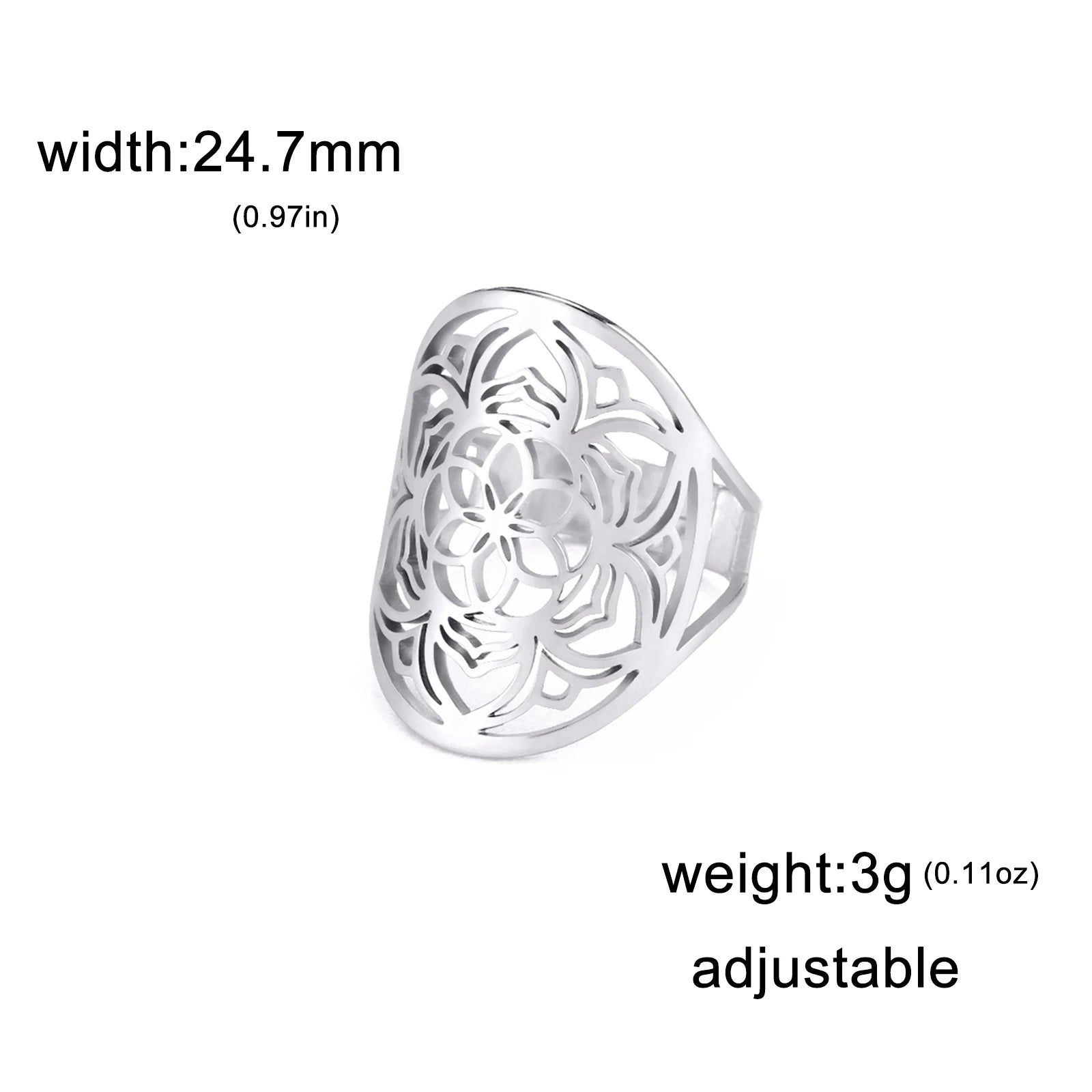 خاتم زهرة اللوتس القابل للتعديل من كول تايم للنساء، مصنوع من الفولاذ المقاوم للصدأ، بتصميم ماندالا بوذي، هدية مميزة، إصدار جديد لعام 2025