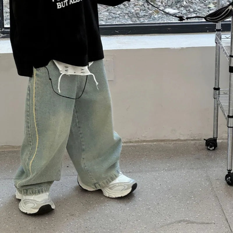 Kids Jeans Loose Straight Pants 2025 Autumn New Korean Boys' Fashion Retro Style Jeans Children's Pants Girls Clothes