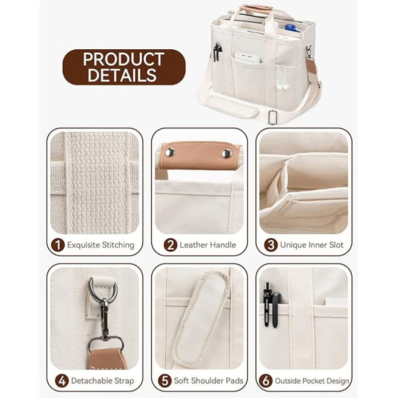 حقيبة يد نسائية من القماش متعددة الجيوب وسعة كبيرة وحقيبة تسوق كاجوال وحقيبة كتف للأمهات