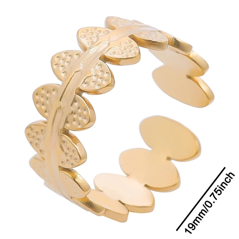 خواتم أنيقة مطلية بالذهب من الفولاذ المقاوم للصدأ، 6 قطع/مجموعة، بتصميمات زهور ونجوم وأوراق شجر وحب وثعبان، خواتم مجردة، مجوهرات نسائية بالجملة