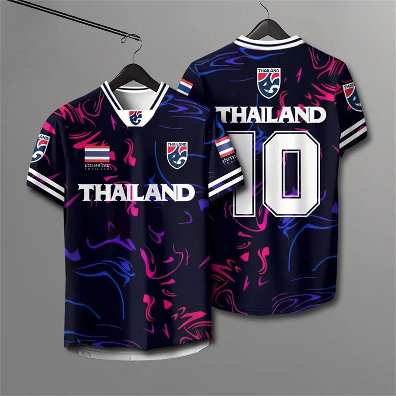 Male and Female Elephants Thailand 3D Printed Rugby Collar Short Sleeve T-shirt Summer Street Large Breathable Sports