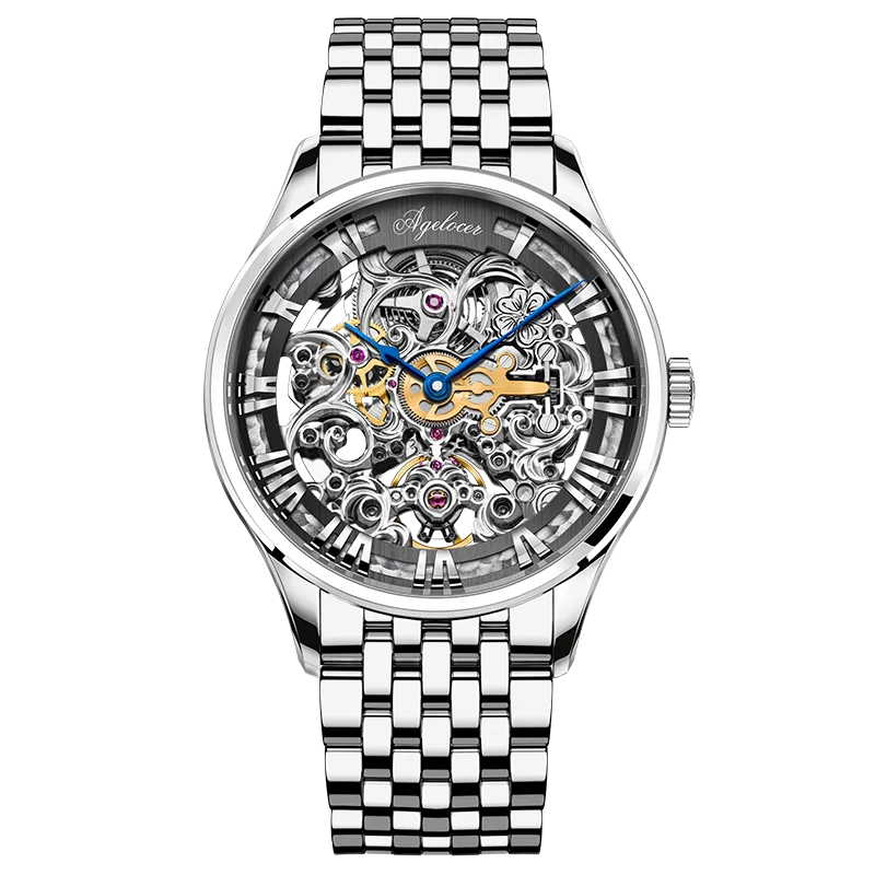 ساعة AGELOCER الأصلية المنحوتة على طراز فن الباروك للرجال، ساعة أوتوماتيكية ميكانيكية فاخرة للأعمال الرسمية، هدية عيد ميلاد للرجال