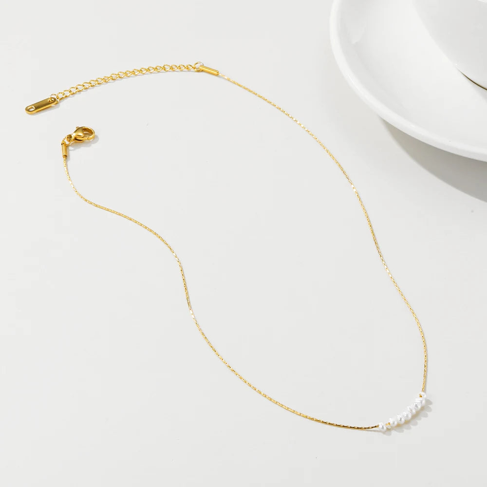 YACHAN Stainless Steel Golden Chain Necklace Natural Pearl Pendant for Woman Gold Plated Chains Necklaces Trendy Jewelry