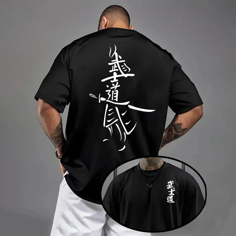 Men Bushido Print Cool Comfort Tee Spring Summer Casual Short Sleeve Cotton T-Shirt for Daily Outdoor Fashion Wear Men's Clothes
