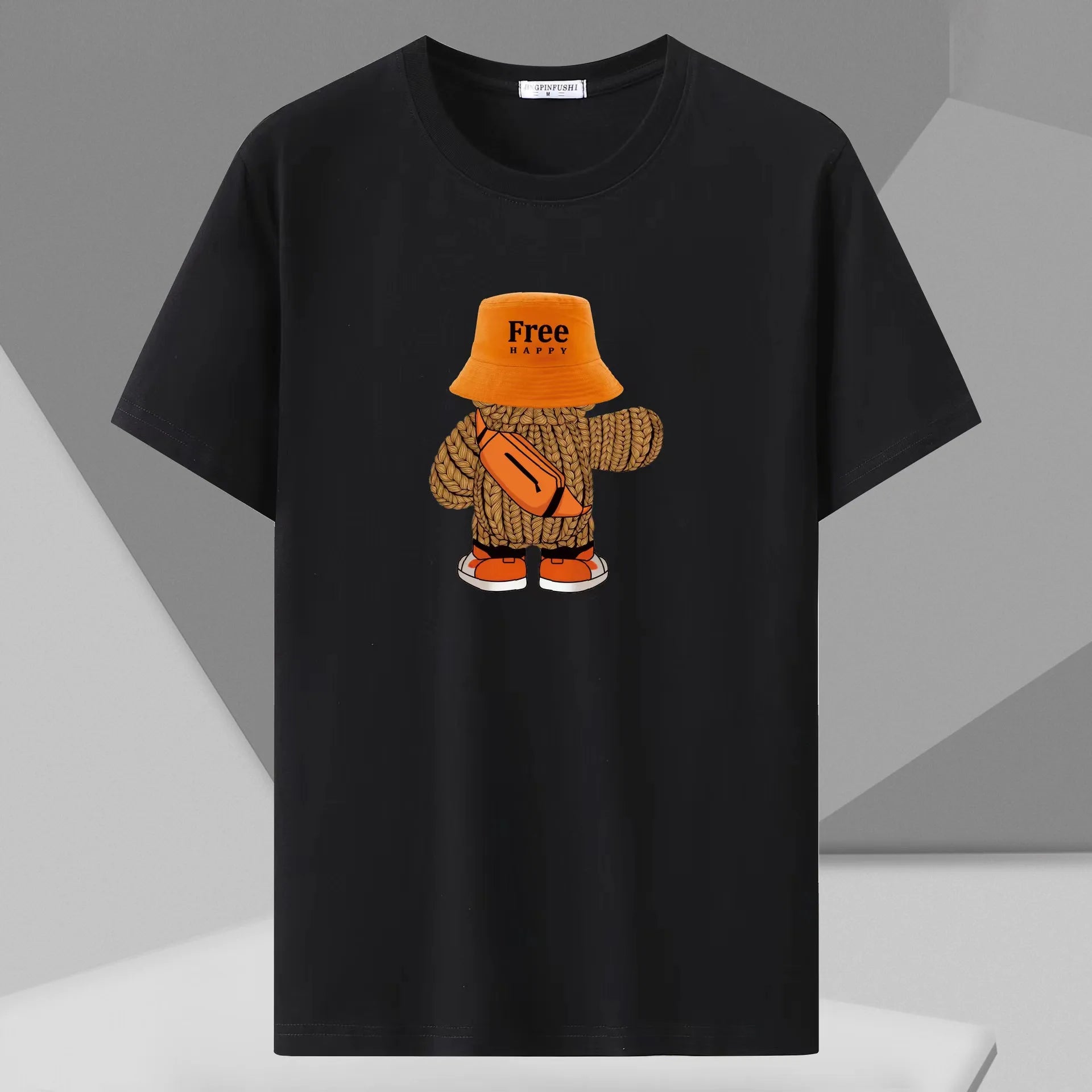 تي شيرت أسود للرجال مطبوع مقاس كبير 110-175 كجم 6XL/7XL تي شيرت صيفي قطني برقبة دائرية وأكمام قصيرة وقمصان كبيرة الحجم