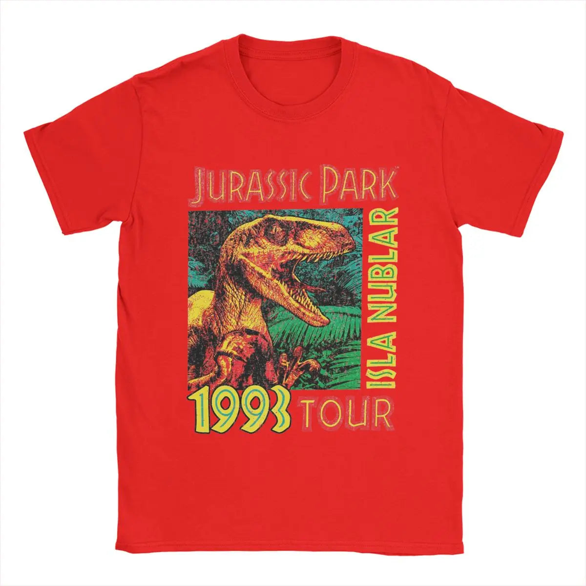 تي شيرت رجالي من Jurassic Park Tour 1993 مصنوع من القطن الخالص بأكمام قصيرة ورقبة دائرية ورسومات جرافيكية