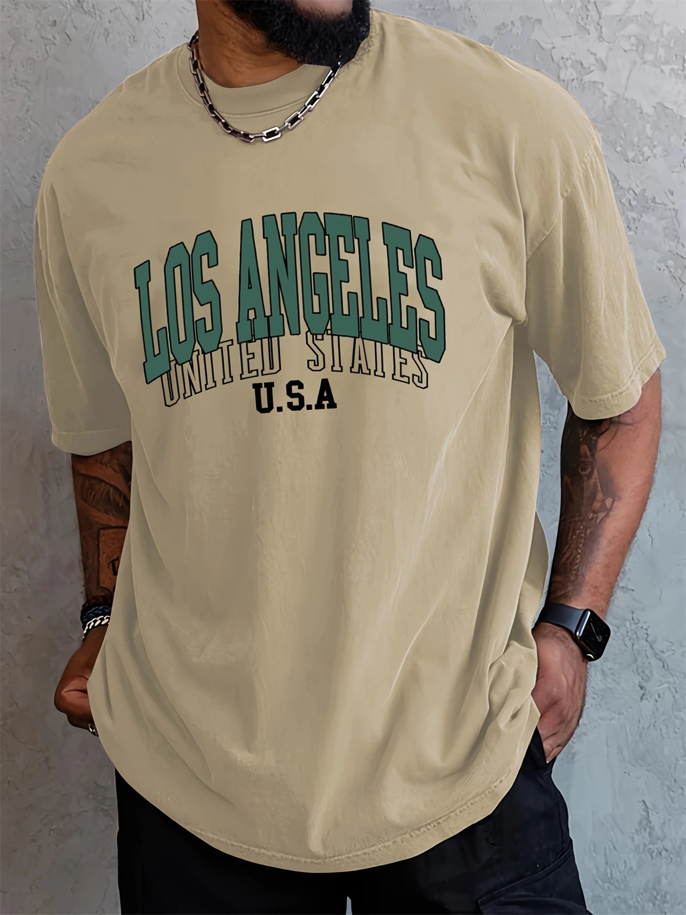 Men's summer 100 cotton fashionable casual loose plus size Chicago USA printed sports round neck short sleeved T-shirt top