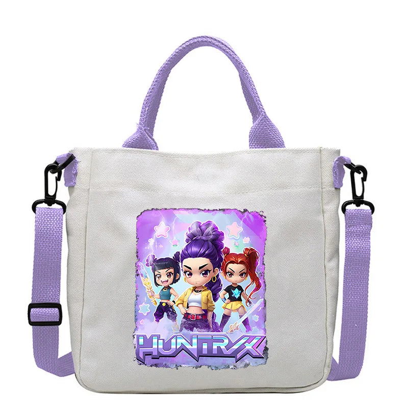 حقيبة قماشية جديدة من KPop Demon Hunters للفتيات، حقيبة يد مربعة أرجوانية بسيطة، حقيبة حمل، حقيبة كتف، هدية عيد ميلاد