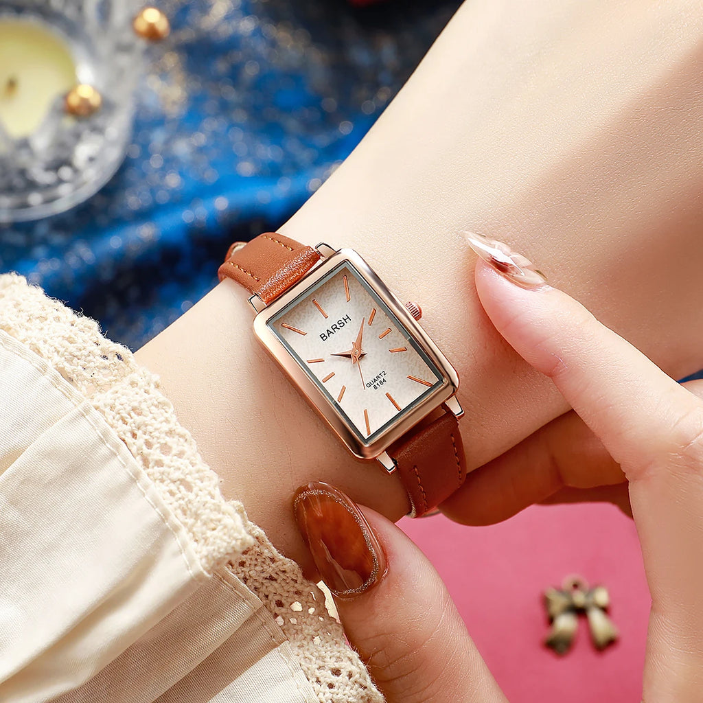 ساعة كوارتز بسيطة وأنيقة بحزام مربع الشكل