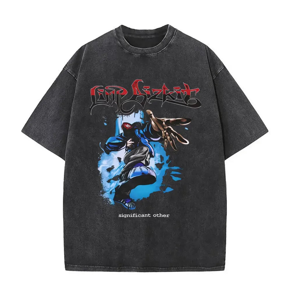 تي شيرت رجالي ونسائي قطني مطبوع عليه عبارة Washed Vintage Rock Band Limp Bizkit Loserville Tour 2025 تي شيرت رجالي ونسائي قطني بتصميم قوطي عتيق ملابس الشارع