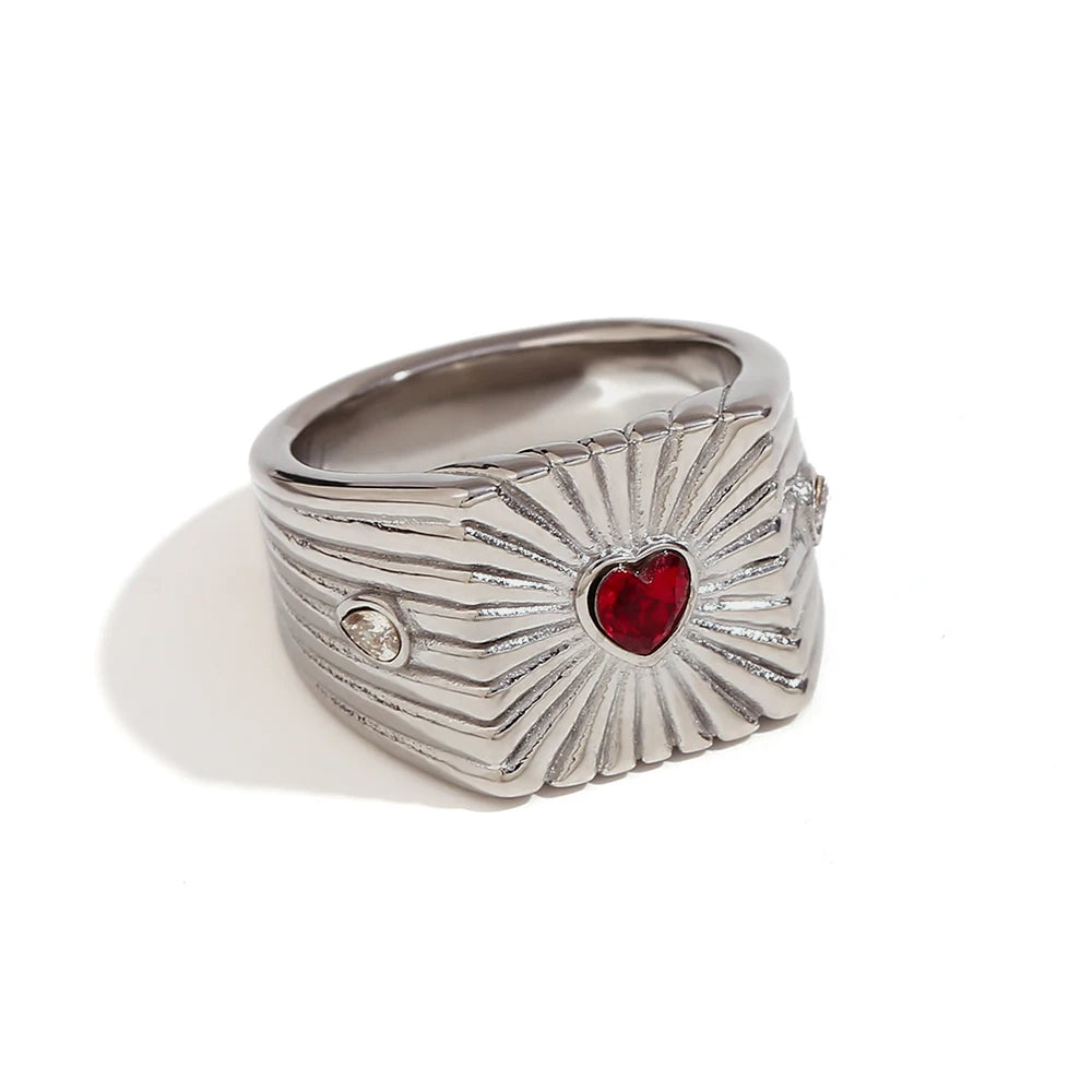 خاتم ماما سيتا سلاي عريض من الفولاذ المقاوم للصدأ 316L مرصع بالزركون على شكل قلب، مقاوم للماء، هدية مثالية للذكرى السنوية للنساء، مطلي بالذهب عيار 18 قيراطًا