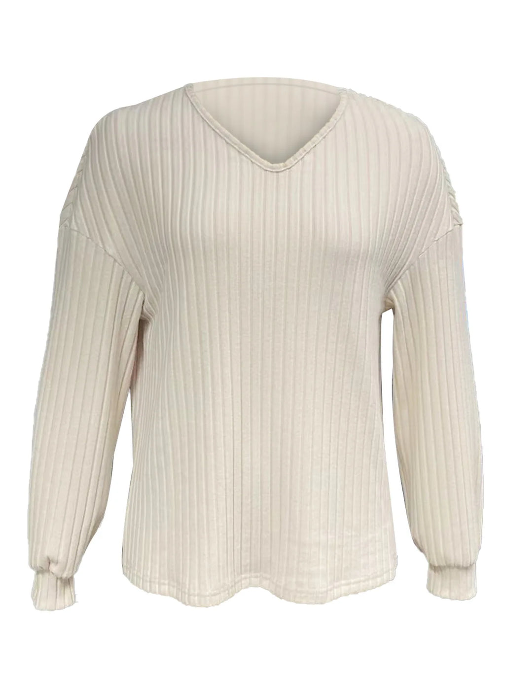 تيشيرت نسائي بأكمام طويلة مخططة وفتحة رقبة على شكل حرف V، مناسب للارتداء اليومي، قطعة أنيقة وعصرية لفصل الخريف، وصل حديثًا من أوروبا وأمريكا.