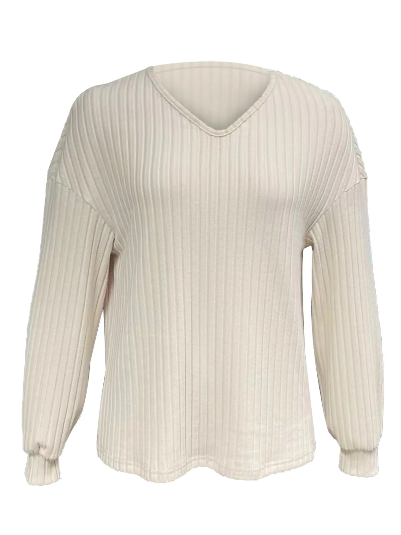 تيشيرت نسائي بأكمام طويلة مخططة وفتحة رقبة على شكل حرف V، مناسب للارتداء اليومي، قطعة أنيقة وعصرية لفصل الخريف، وصل حديثًا من أوروبا وأمريكا.