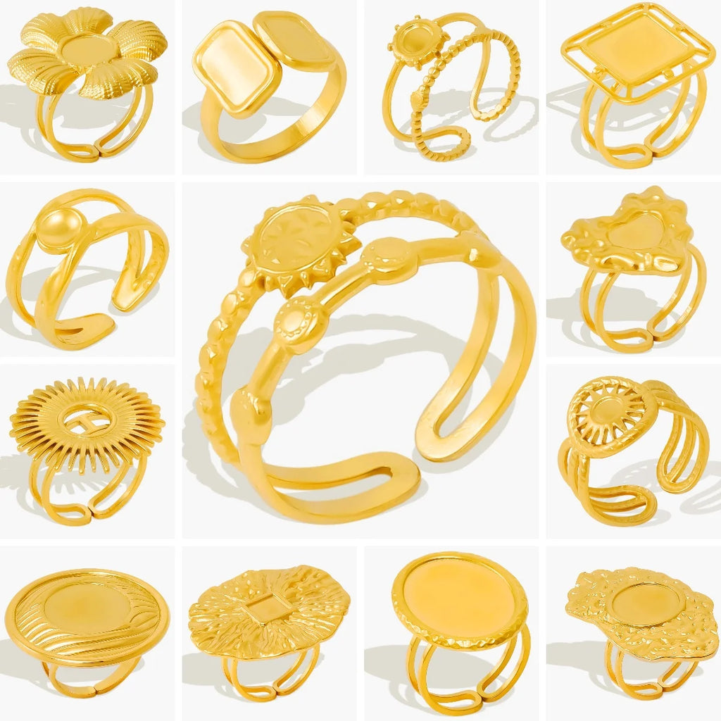 5 قطع/مجموعة خواتم من الفولاذ المقاوم للصدأ، لون ذهبي، قابلة للتعديل، مفتوحة، بتصميم عصري، مجوهرات نسائية أنيقة، لا يتغير لونها