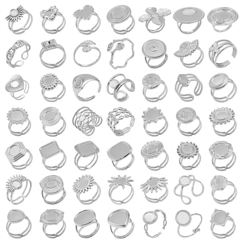 خواتم من الفولاذ المقاوم للصدأ بتصميم هندسي دائري بيضاوي على شكل قلب، قابلة للتعديل، مصنوعة يدويًا، مناسبة للنساء والرجال، بتصميم مفتوح.