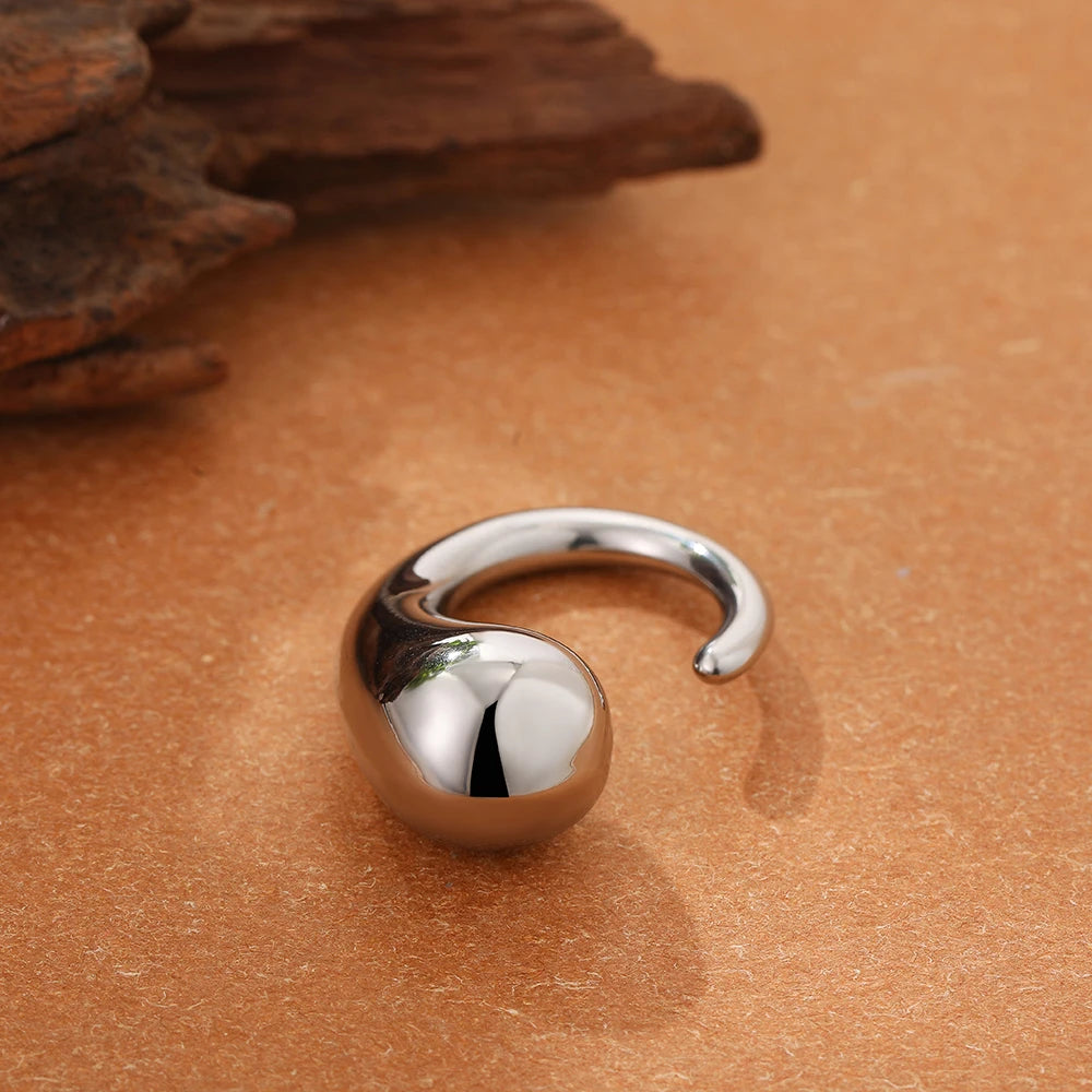 خواتم مفتوحة غير منتظمة الشكل ذات تصميم هندسي ناعم من المعدن للنساء والرجال، خاتم إصبع سميك بتصميم قبة قابل للتعديل مصنوع من الفولاذ المقاوم للصدأ